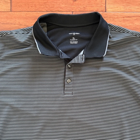 Van Heusen Air Classic Fit Black & Gray Striped Polo Shirt XL - Picture 2 of 5